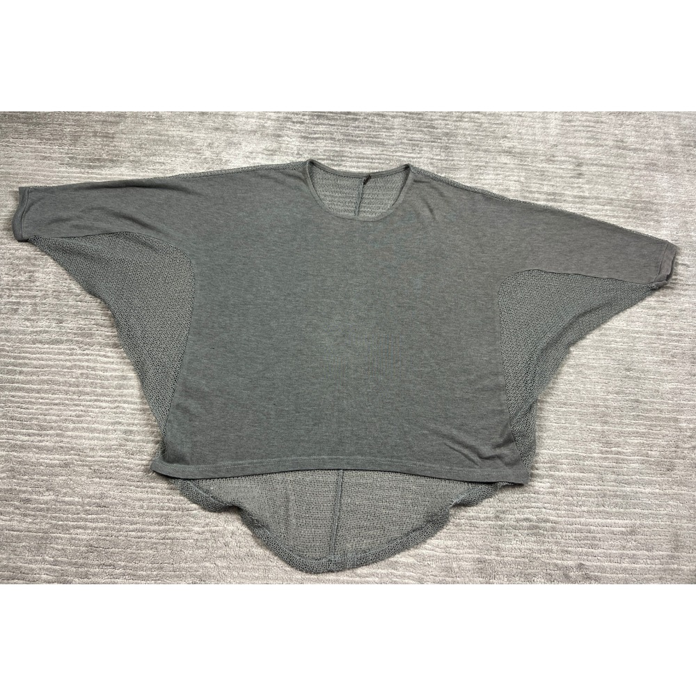 Poof Top Women Large Gray Short Sleeve Dolman Batwing Mesh Panel High-Low 120348